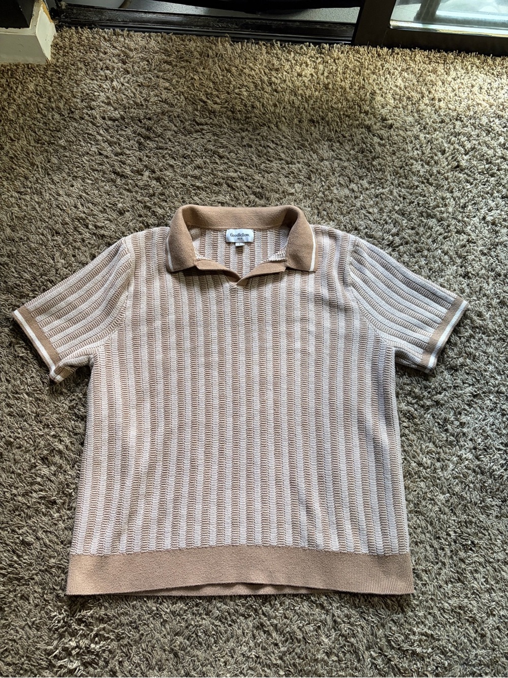 Goodfellow & Co Tan & Cream Knit Polo Top